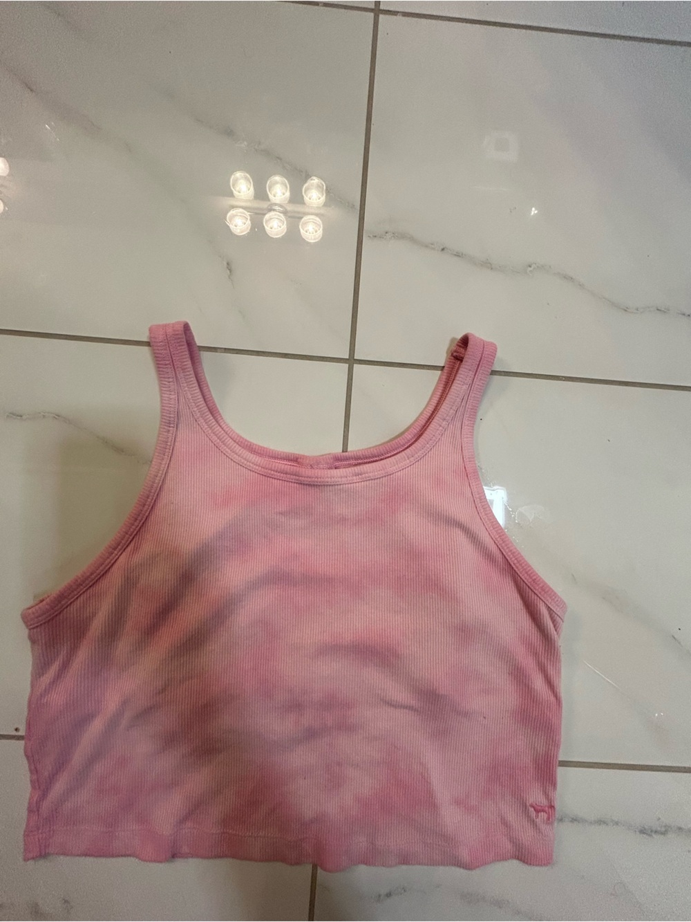 PINK Victoria's Secret Ribbed Tie Dye Cropped Tank Top Pink Purple Large